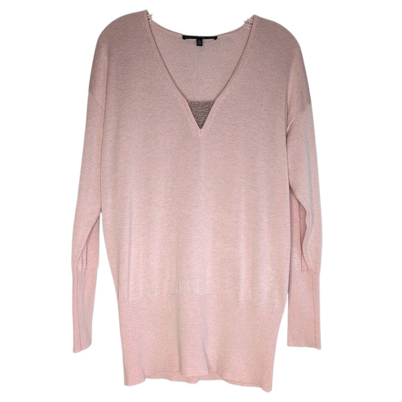 White House Black Market Pink V-Neck Ball Chain Pullover Sweater, size small - Picture 1 of 9